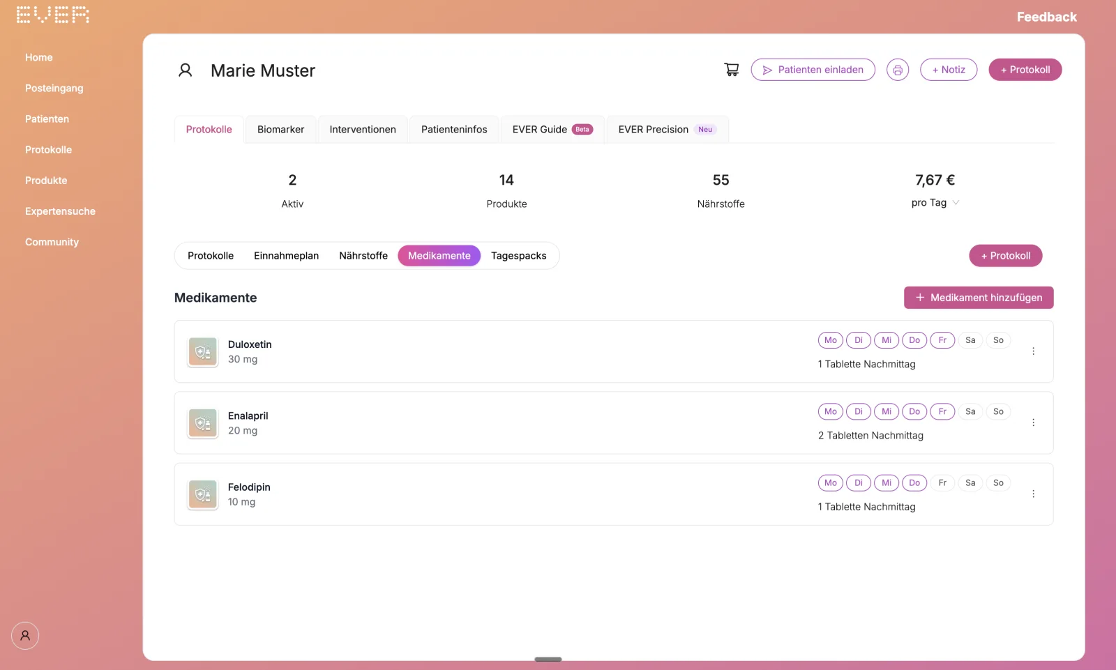Medication list in EVER: entries with a flag for a possible overlap between active ingredients