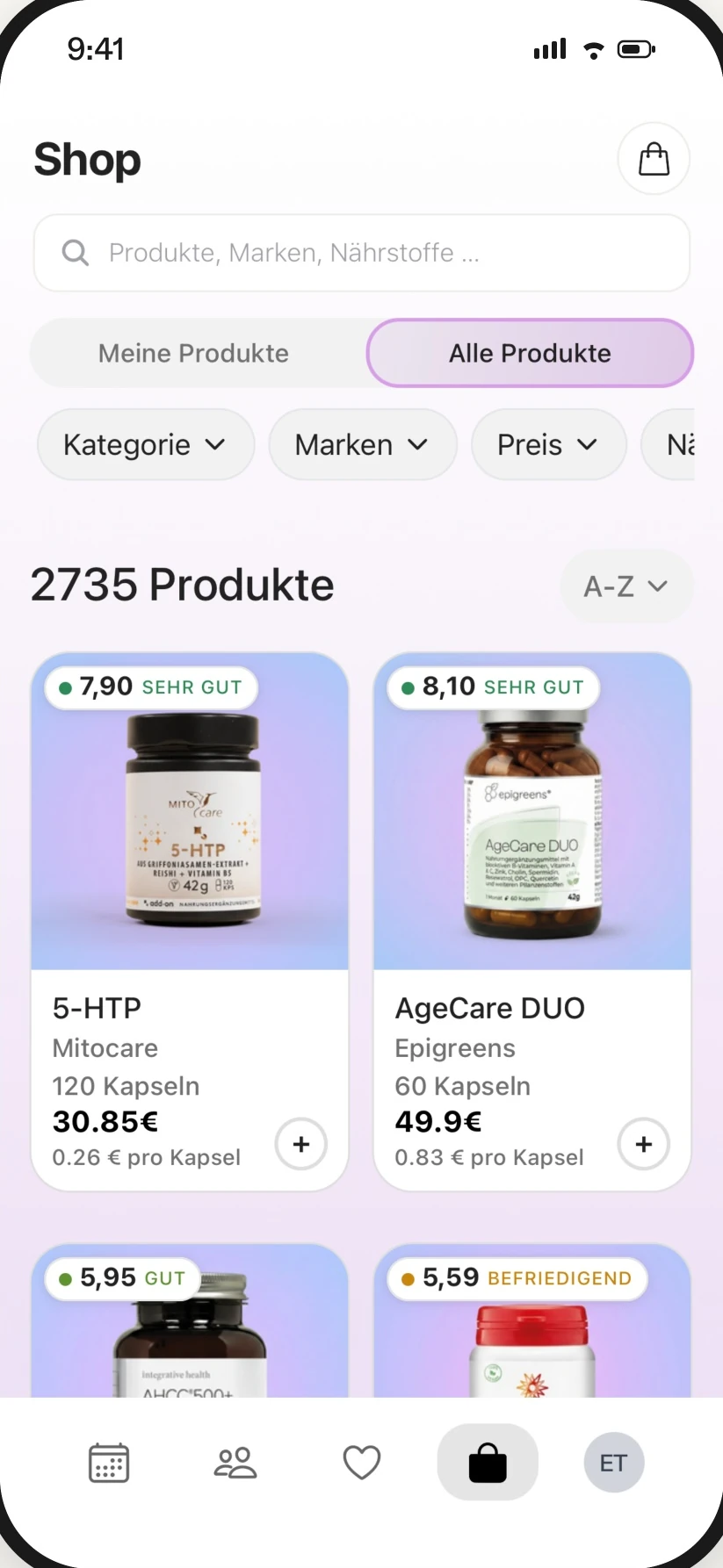 EVER app on a smartphone: nutrients and EVER Packs ready to order
